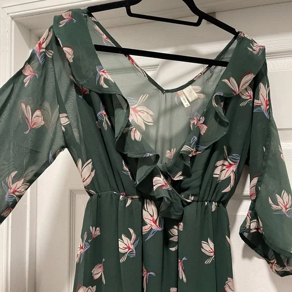 Japna sheer floral dress with flutter cold shoulder sleeves - spring dress - Picture 3 of 5